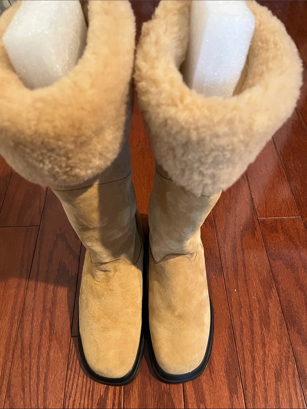 Blondo Shearling-Lined Tall Suede Boots in Wheat